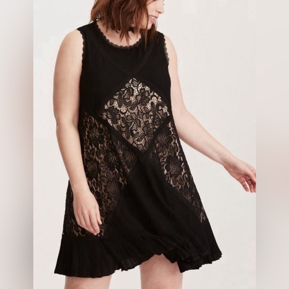 Torrid Mixed Fabric & Lace Trapeze Dress